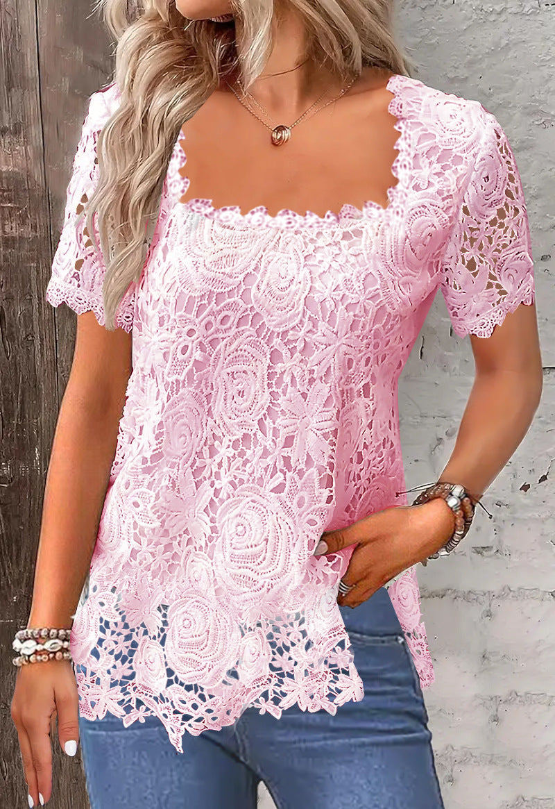 Rose Lace T-shirt for Women | Elegant & Comfortable Summer Top - MegaMart USA
