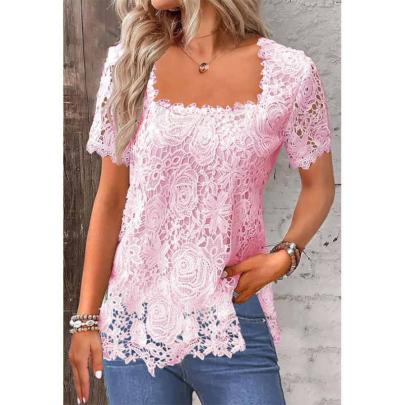 Rose Lace T-shirt for Women | Elegant & Comfortable Summer Top - MegaMart USA