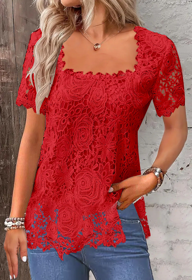 Rose Lace T-shirt for Women | Elegant & Comfortable Summer Top - MegaMart USA