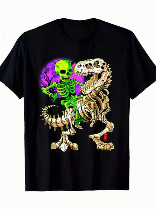 Tyrannosaurus Rex Dinosaur T-shirt for Men | Halloween Green Skull Design - MegaMart USA