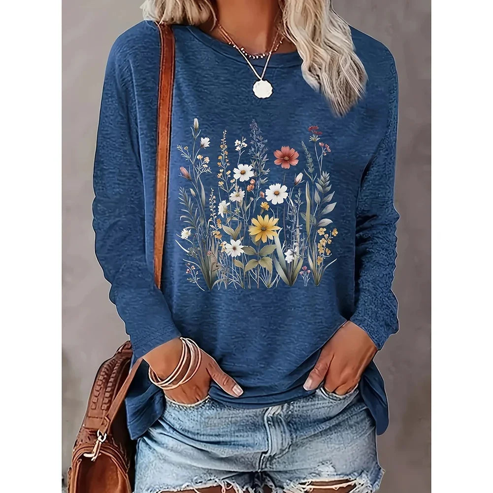 Women's Floral Graphic Long Sleeve T-Shirt (2 Pack) | Casual Boho Wildflower Tops USA - MegaMart USA