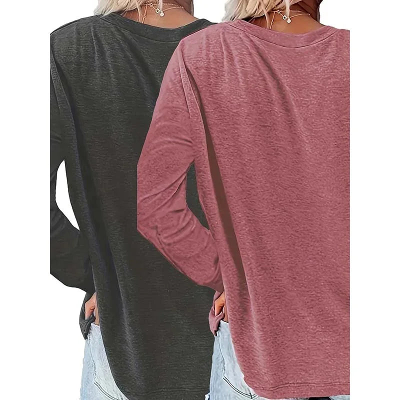Women's Floral Graphic Long Sleeve T-Shirt (2 Pack) | Casual Boho Wildflower Tops USA - MegaMart USA