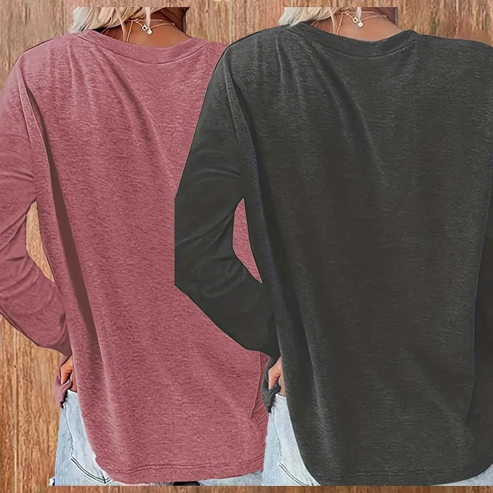 Women's Floral Graphic Long Sleeve T-Shirt (2 Pack) | Casual Boho Wildflower Tops USA - MegaMart USA