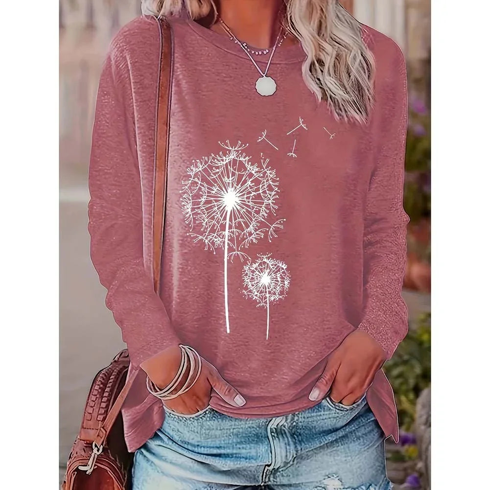 Women's Floral Graphic Long Sleeve T-Shirt (2 Pack) | Casual Boho Wildflower Tops USA - MegaMart USA