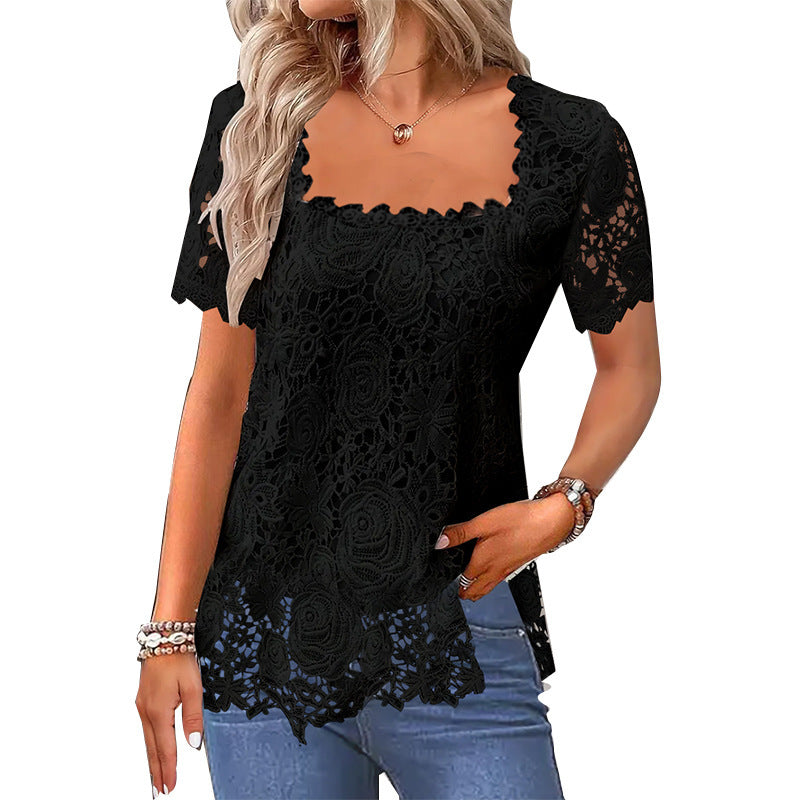 Rose Lace T-shirt for Women | Elegant & Comfortable Summer Top - MegaMart USA