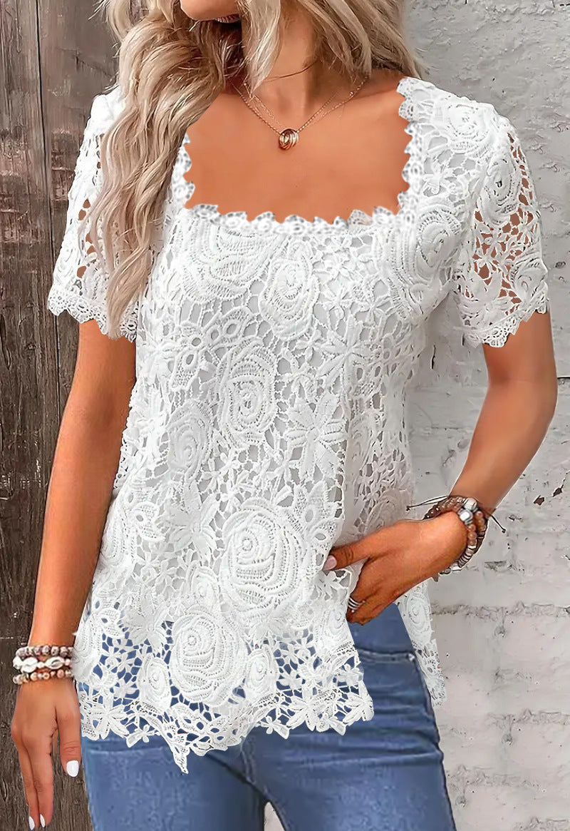 Rose Lace T-shirt for Women | Elegant & Comfortable Summer Top - MegaMart USA
