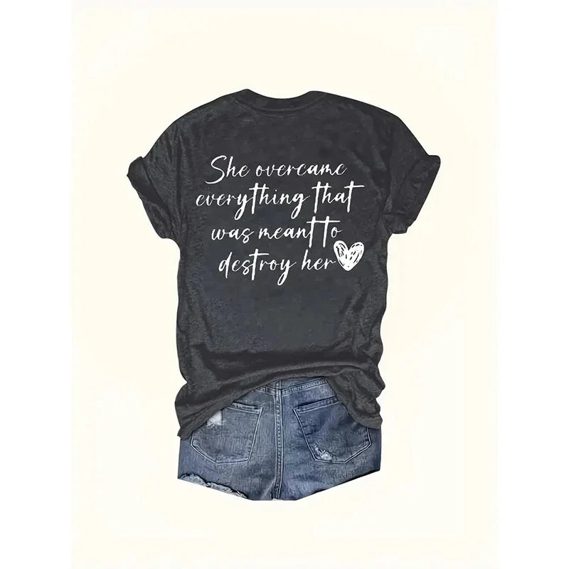 She Overcame Everything T-shirt for Women | Inspirational & Motivational Graphic Tee USA - MegaMart USA