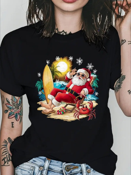 Santa Christmas in July Women's T-shirt | Comfort Fit Holiday Tee - MegaMart USA