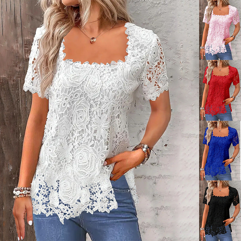 Rose Lace T-shirt for Women | Elegant & Comfortable Summer Top - MegaMart USA