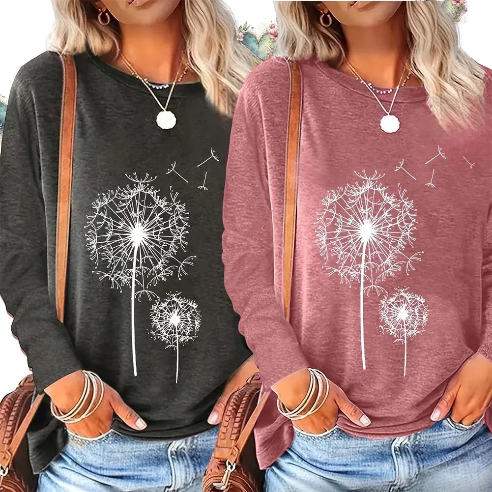 Women's Floral Graphic Long Sleeve T-Shirt (2 Pack) | Casual Boho Wildflower Tops USA - MegaMart USA