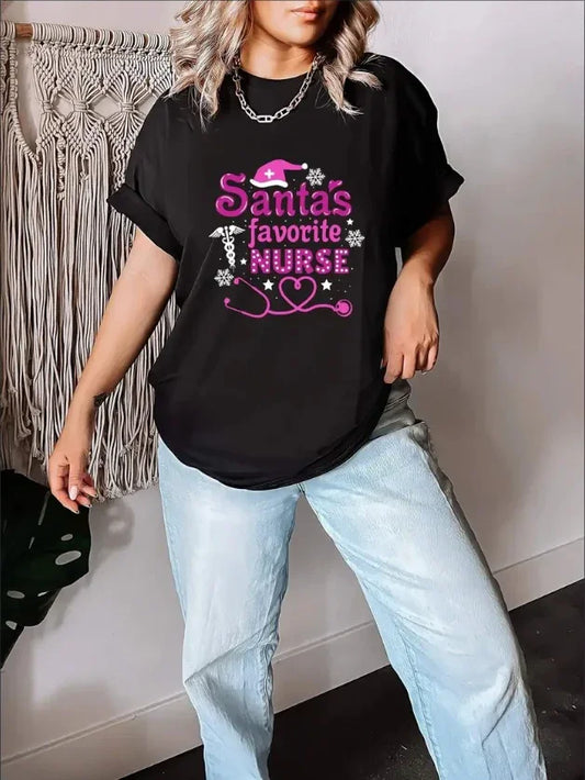 Santa’s Favorite Nurse Christmas T-shirt | Holiday Tee for Women & Men USA - MegaMart USA