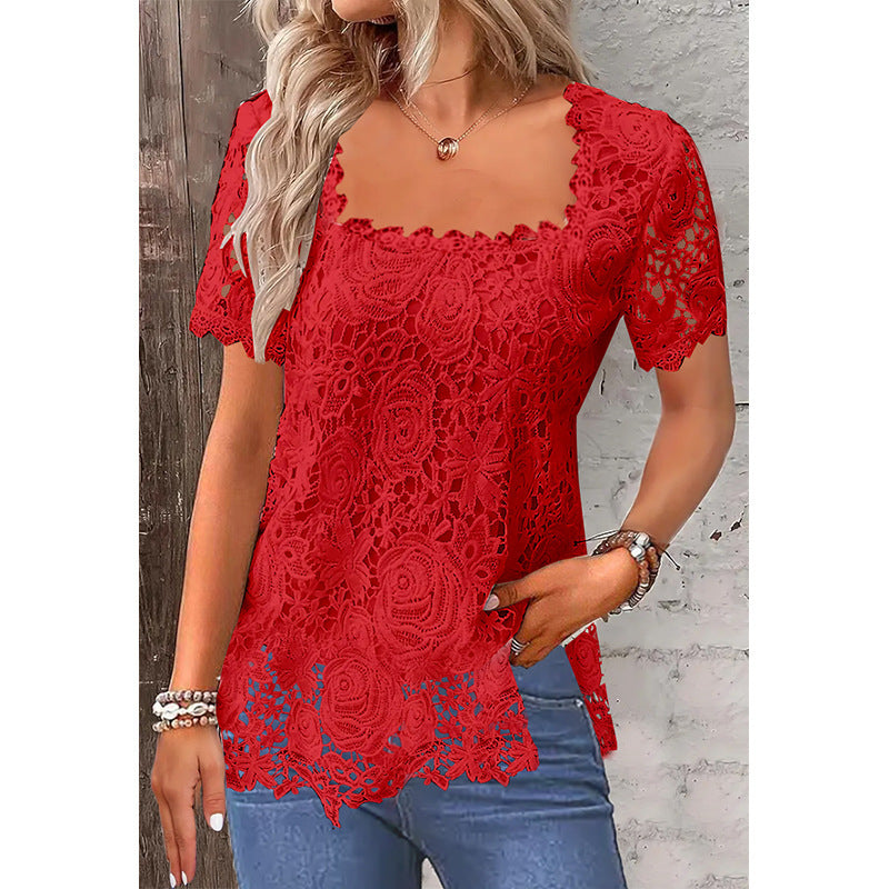 Rose Lace T-shirt for Women | Elegant & Comfortable Summer Top - MegaMart USA